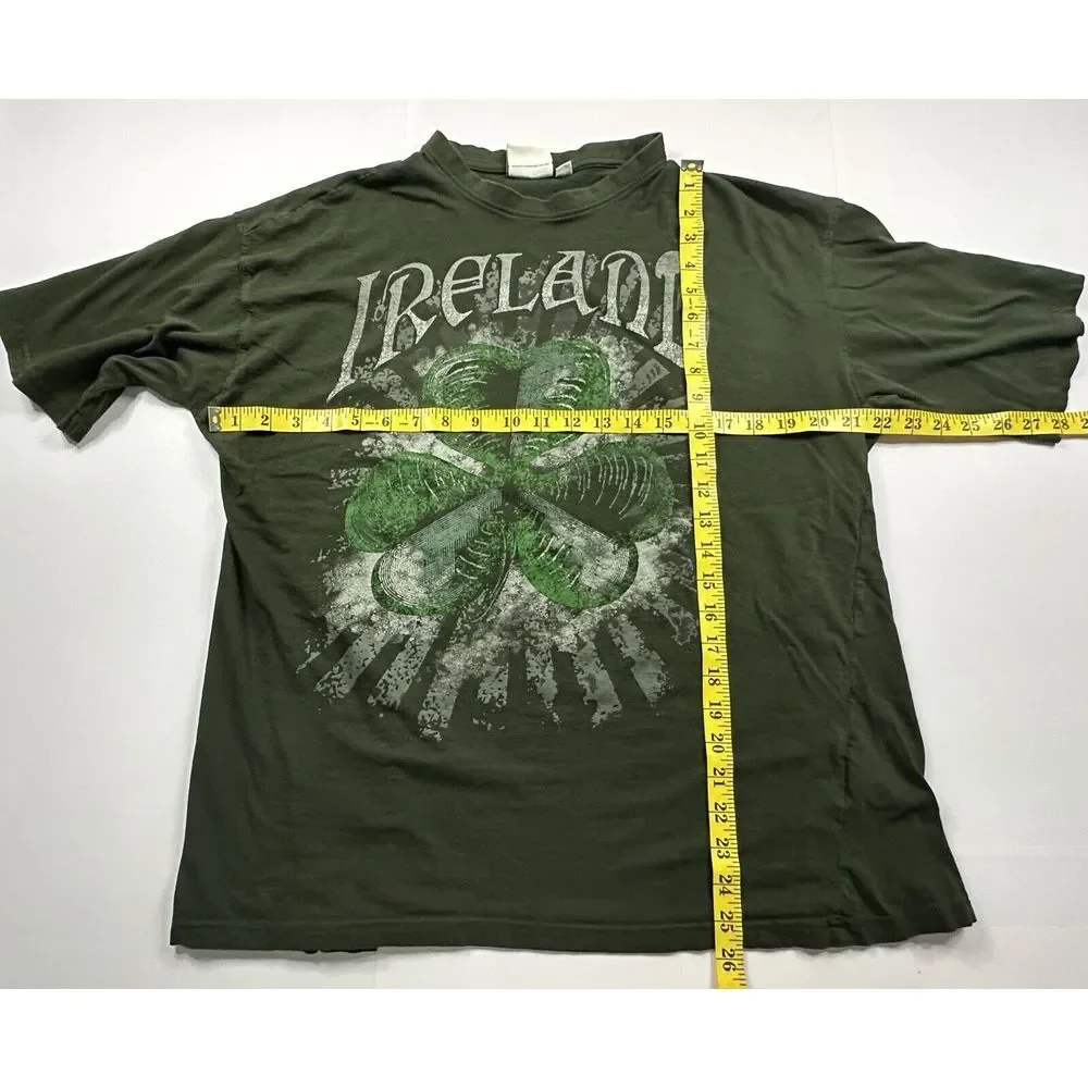 Vtg Ireland Destination T-Shirt Green‎ Graphic Y2K Vibe XL